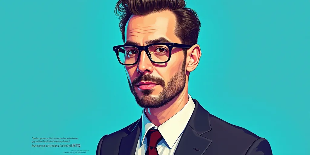 a man in a suit and glasses with a blue background and a quote from the author, fausto prettiin mund