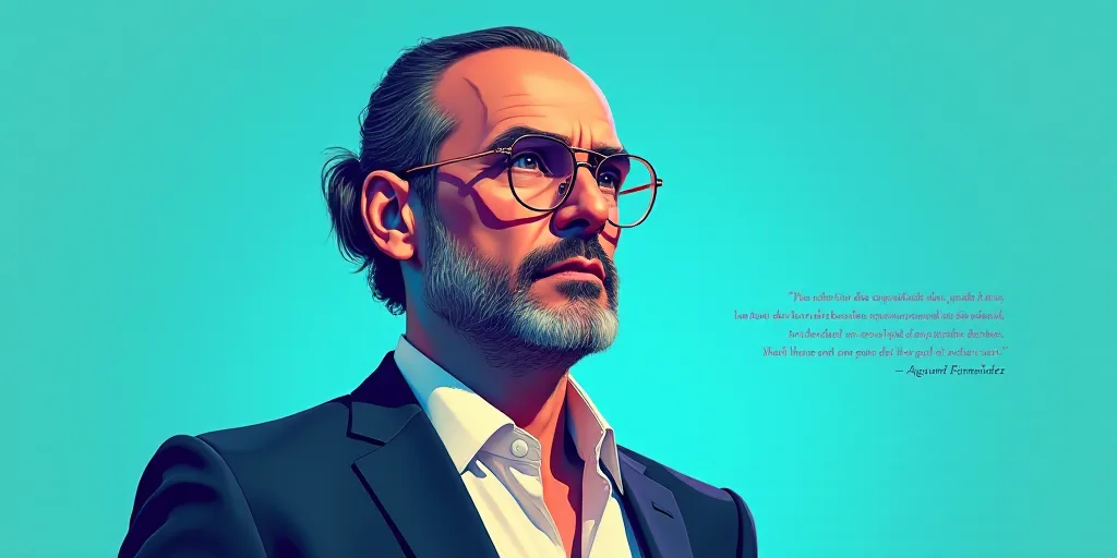 a man in a suit and glasses with a blue background and a quote from the author, fausto prettiin mund