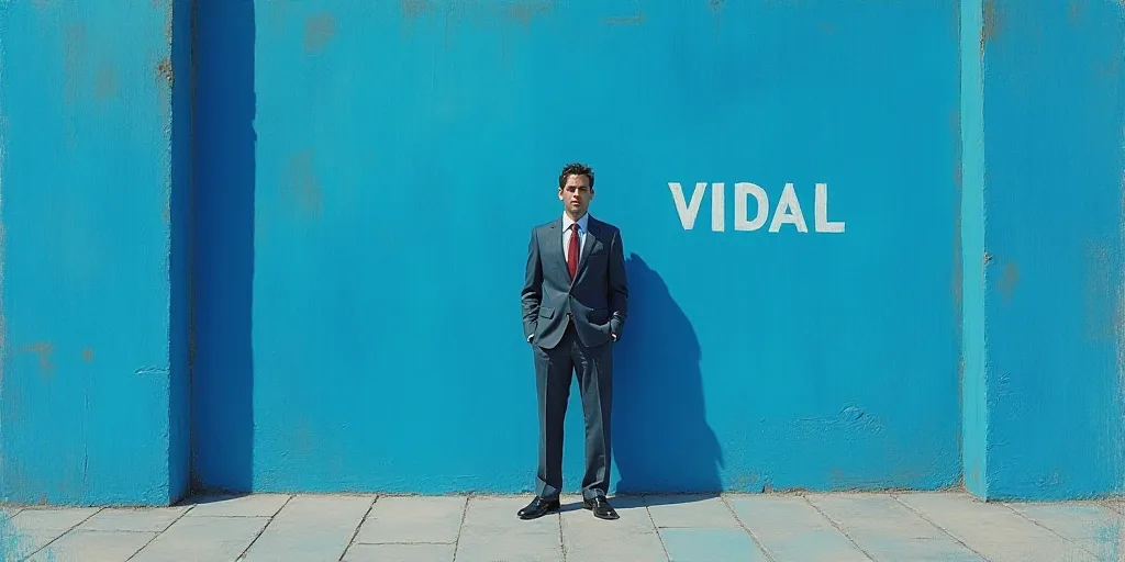 a man in a suit standing in front of a blue background with the words vidal llernas morales, Eduardo