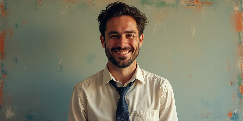 a man in a tie is smiling for the camera with a caption in spanish above him that reads, enrique cam