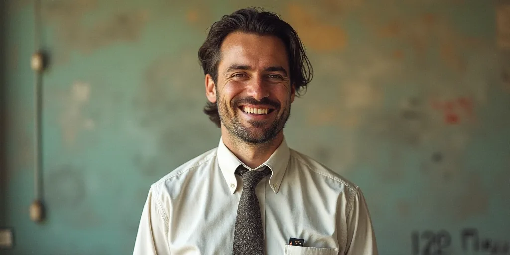 a man in a tie is smiling for the camera with a caption in spanish above him that reads, enrique cam