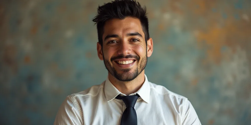 a man in a tie is smiling for the camera with a caption in spanish above him that reads, enrique cam