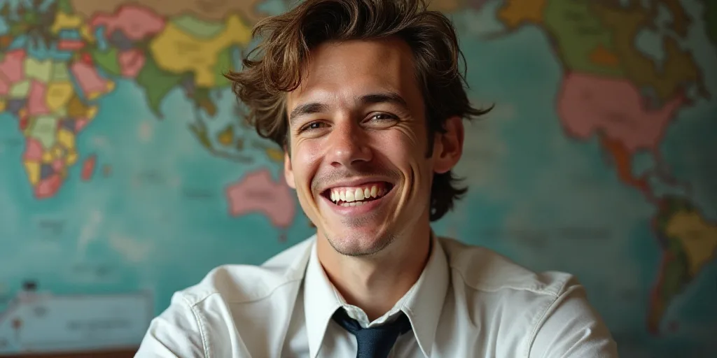 a man in a tie is smiling for the camera with a caption in spanish above him that reads, enrique cam