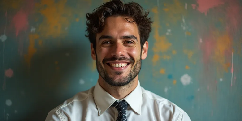 a man in a tie is smiling for the camera with a caption in spanish above him that reads, enrique cam