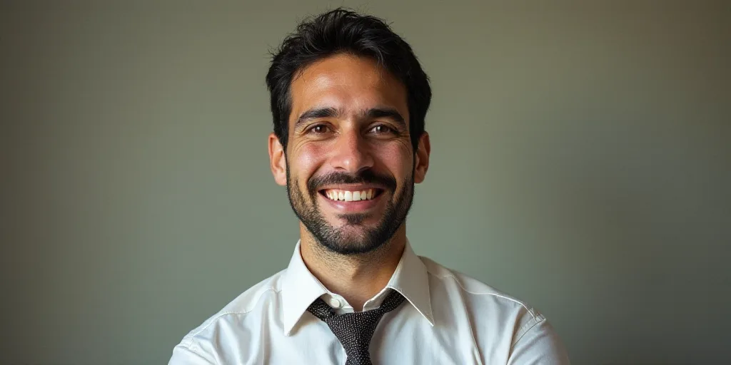 a man in a tie is smiling for the camera with a caption in spanish above him that reads, enrique cam