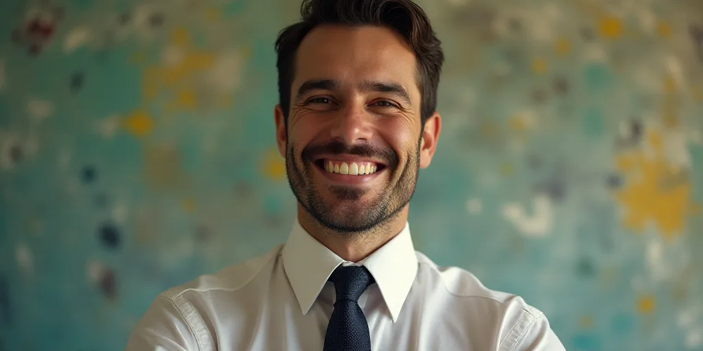 a man in a tie is smiling for the camera with a caption in spanish above him that reads, enrique cam
