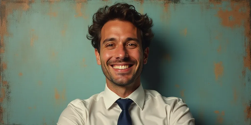 a man in a tie is smiling for the camera with a caption in spanish above him that reads, enrique cam