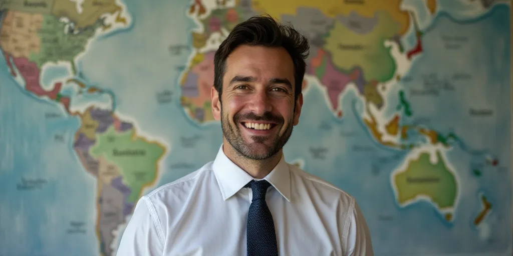 a man in a tie is smiling for the camera with a caption in spanish above him that reads, enrique cam