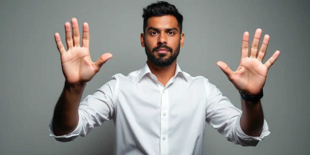 a man in a white shirt is holding his hands up in front of him and making a hand gesture, Federico U