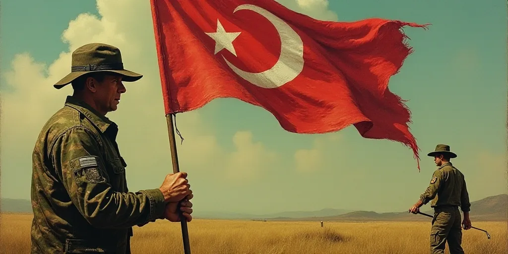 a man in camouflage is holding a golf club and a flag with a man in a camouflage shirt and hat, Estu