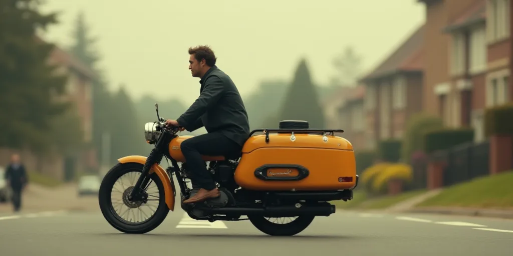 a man riding a motorcycle with a cart attached to it's back and a side car attached to the back, Ans