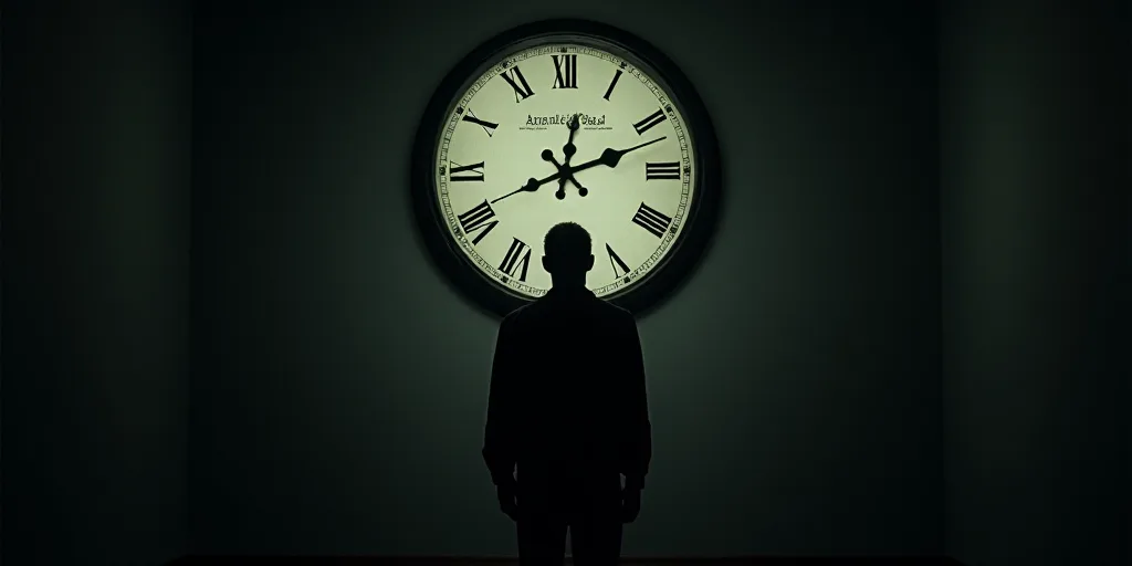 a man standing in a dark room with a clock in the background and the words, frank frankelstern, Anne