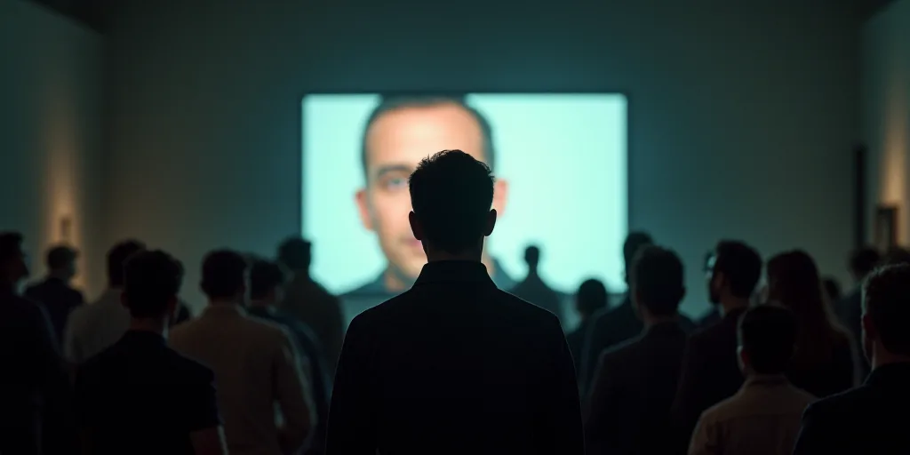 a man standing in front of a tv screen with a picture of a man on it in front of a crowd, Don Arday,