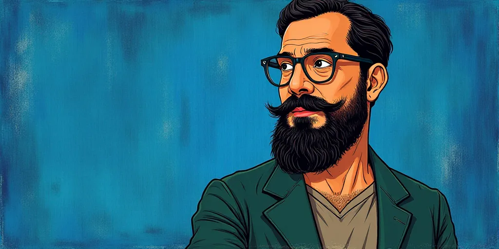 a man with a beard and glasses standing in front of a blue background with the words, el pasonista,