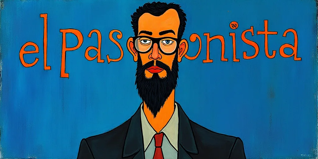 a man with a beard and glasses standing in front of a blue background with the words, el pasonista,
