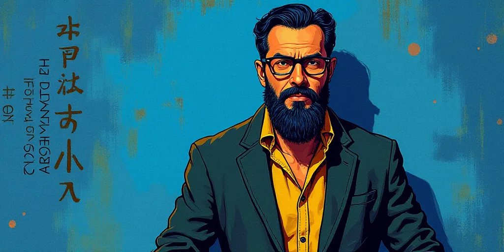 a man with a beard and glasses standing in front of a blue background with the words, el pasonista,