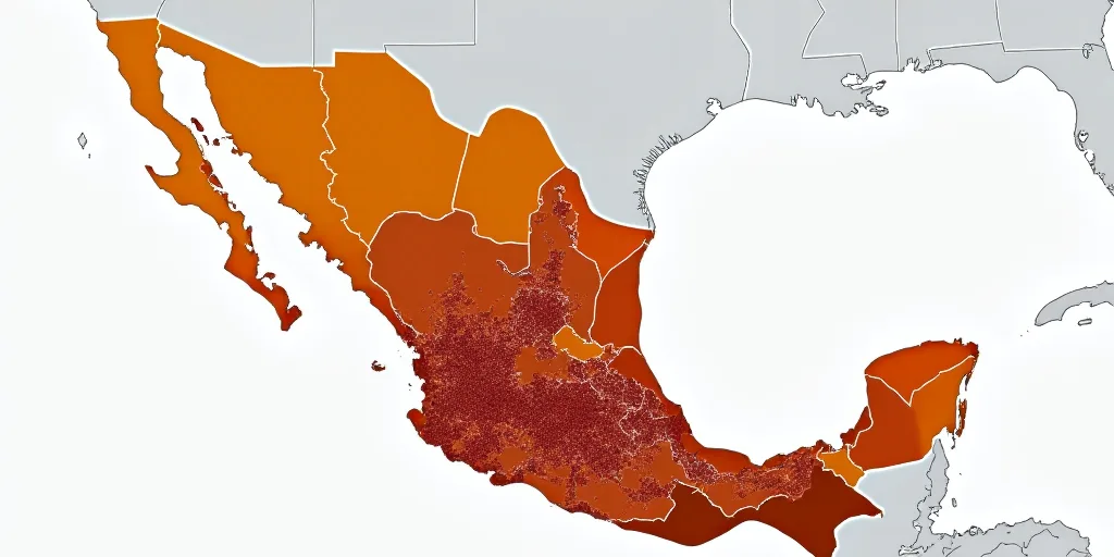 a map of mexico with the number of people in each country and the number of people in the country, E