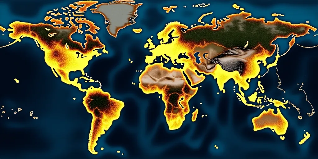 a map of the world with a lot of dots on it and a lot of yellow dots on the map, Aquirax Uno, zoomed