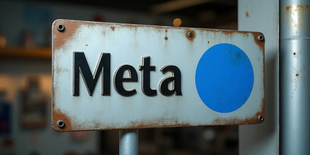 a metal sign with a blue circle on it's side that says metaa on it's side, Ai-Mitsu, weta digital, a