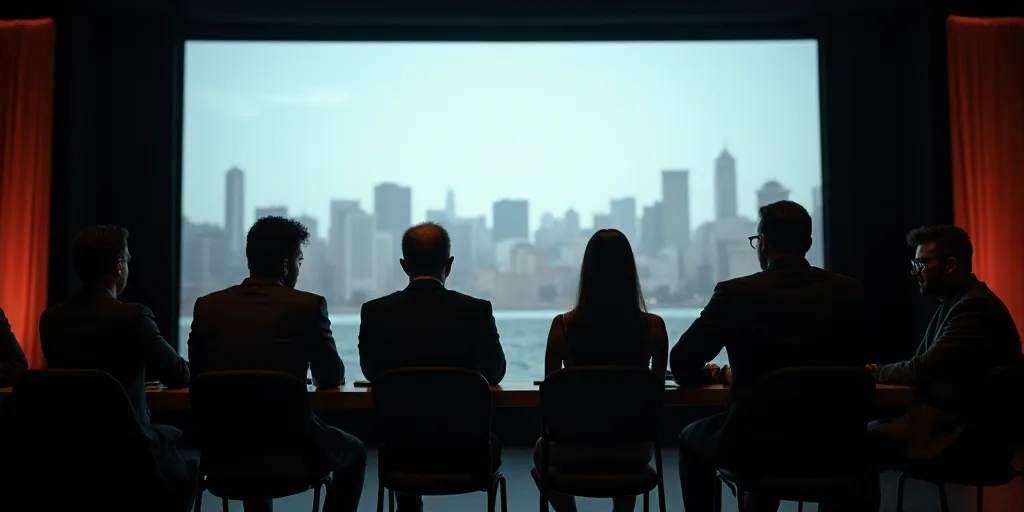 a panel of people sitting on stage in front of a screen with a cityscape in the background, Alejandr
