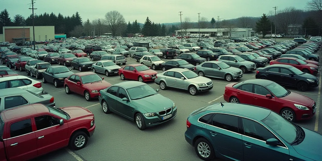 a parking lot filled with lots of parked cars next to each other on top of a parking lot next to a p