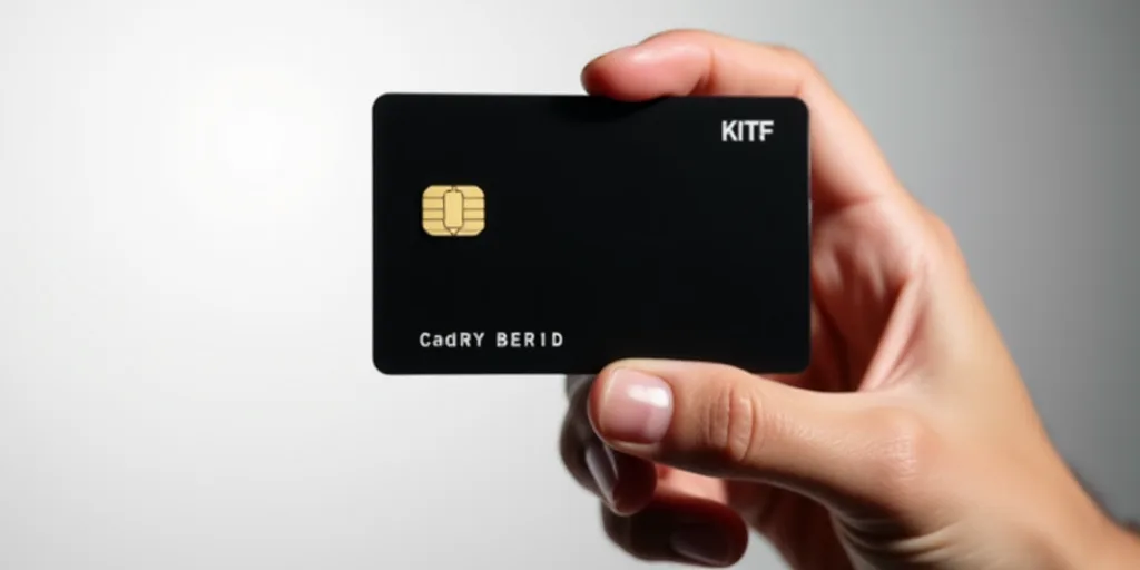 a person holding a black kapital bank card in their hand with a white background and a black backgro