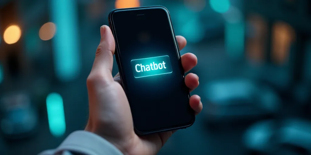a person holding a cell phone with a chatbot on the screen and a chatbot button on the screen, Ai-Mi