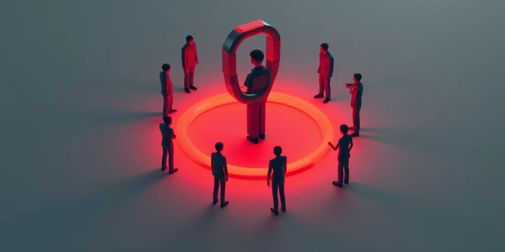 a person holding a magnet with a red circle around them and a red circle around them with black peop