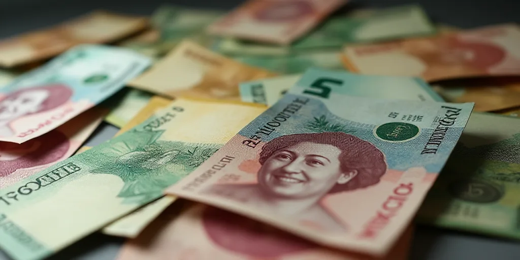 a pile of mexican currency with a lot of money in the background with a lot of other money in the fo