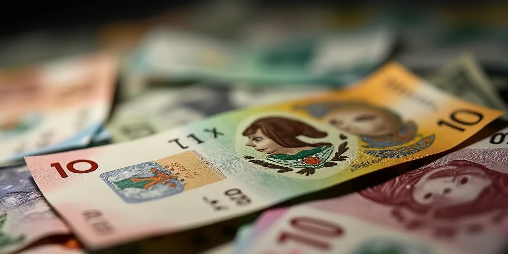a pile of mexican currency with a lot of money in the background with a lot of other money in the fo