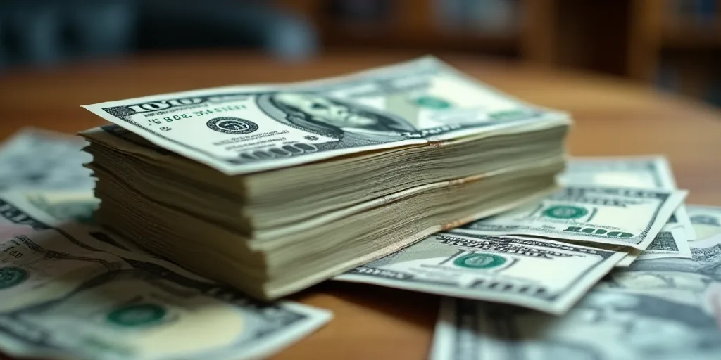 a pile of money sitting on top of a pile of bills on top of each other on a table, Aquirax Uno, macr