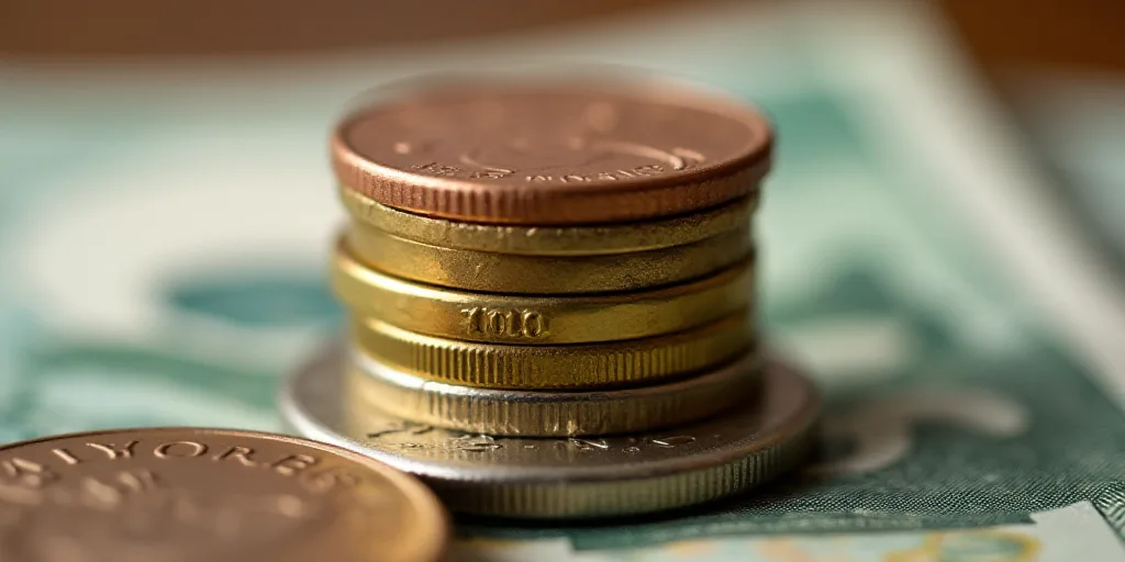 a pile of money with a penny on top of it and a coin on the bottom of the pile, Avgust Černigoj, ma