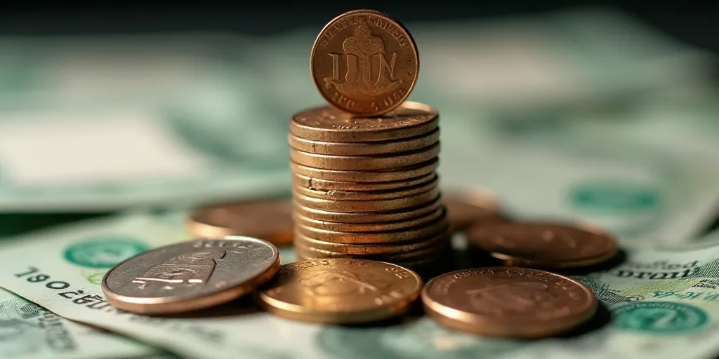 a pile of money with a penny on top of it and a coin on the bottom of the pile, Avgust Černigoj, ma