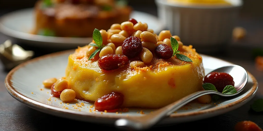 a plate of food with nuts, raisins, and other foods on it, including a spoon, Bouchta El Hayani, pro
