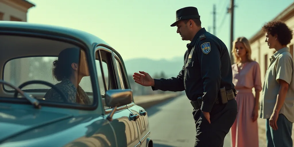 a police officer is handing something to a woman in a car while others look on from the side of the