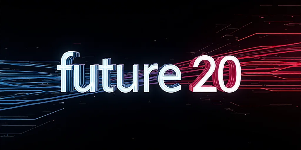 a poster with the words,'future 20'in white and blue lines on a black background with a red and blue