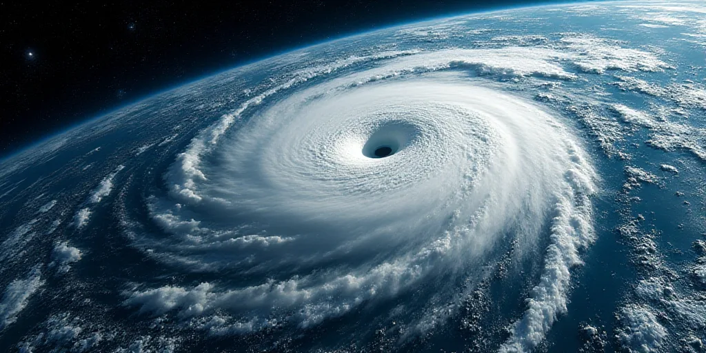 a satellite image of a hurricane in the ocean with a satellite view of the earth in the background a