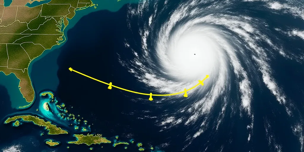 a satellite image of a storm in the ocean with a yellow line indicating the location of the tropical