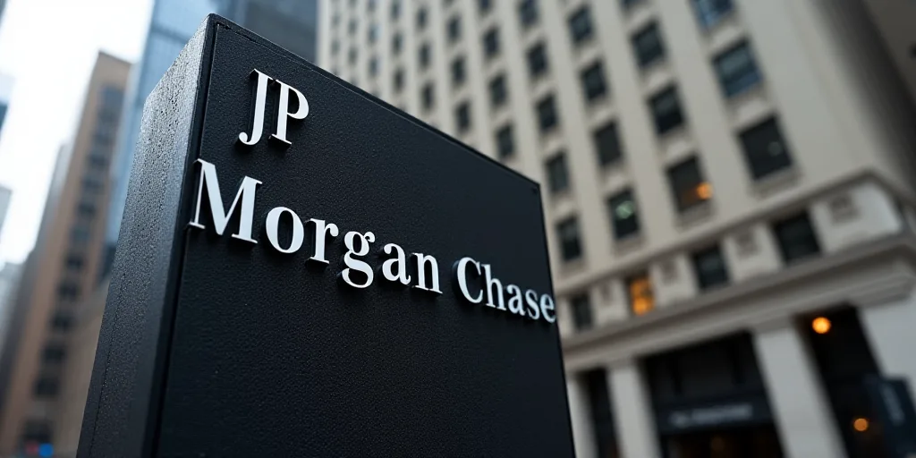 a sign for jp morgan chase group in front of a building in the city of new york city, new york, Erne