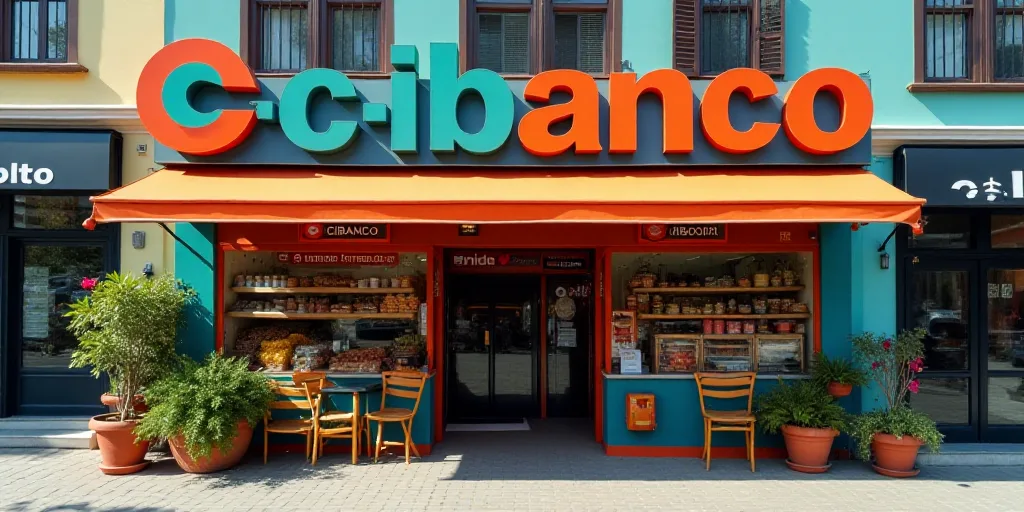 a sign is in front of a business called cibanco cibanco, which is located in a city, Ceferí Olivé,