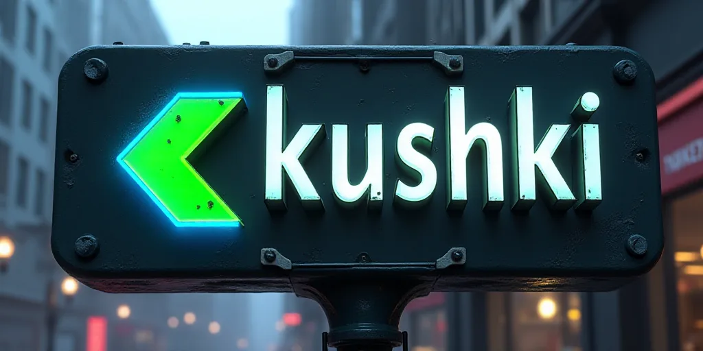 a sign that says kushki on it with a green arrow in the middle of it and a blue arrow in the middle