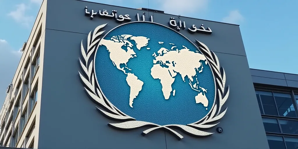 a sign that says world health organization on it's side of a building with a world map in the center