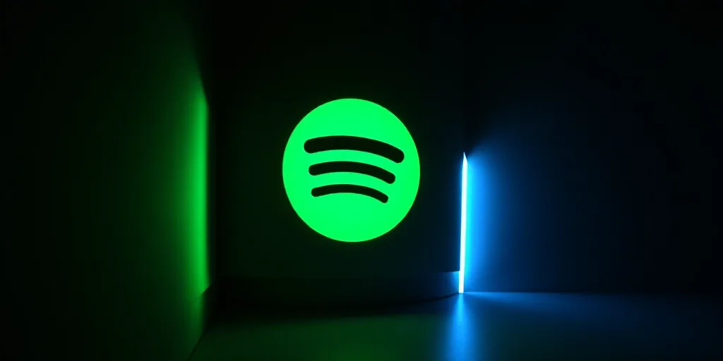 a spotify logo is shown in the dark with a green light on it's side and a blue light on the side, Ai