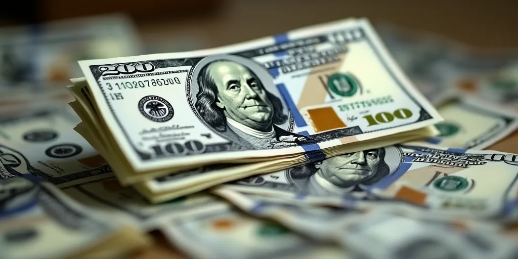 a stack of twenty dollar bills with a man's face on top of it and a few bills below, Benjamin Frankl