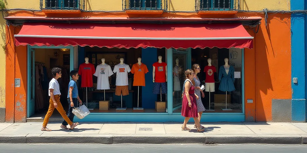 a store front with mannequins and shirts on display in front of it and people walking by, Ceferí Ol