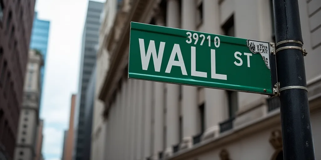a street sign that is on the side of a building that says wall street and new york stock exchange, A