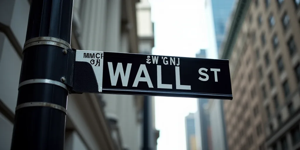 a street sign that is on the side of a building that says wall street and new york stock exchange, A