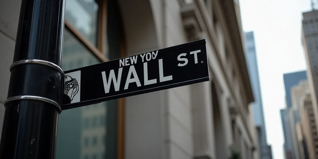 a street sign that is on the side of a building that says wall street and new york stock exchange, A