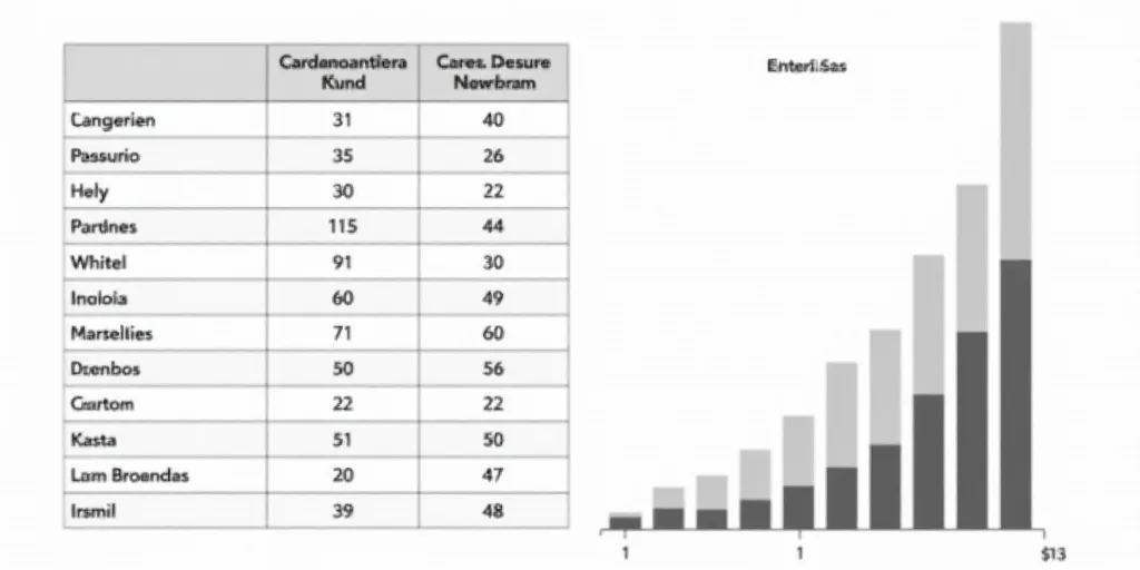 a table with a number of different countries on it and a bar graph showing the number of countries i