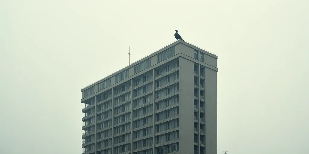 a tall building with a lot of windows on it's side and a bird on the top of it, Andries Stock, city,